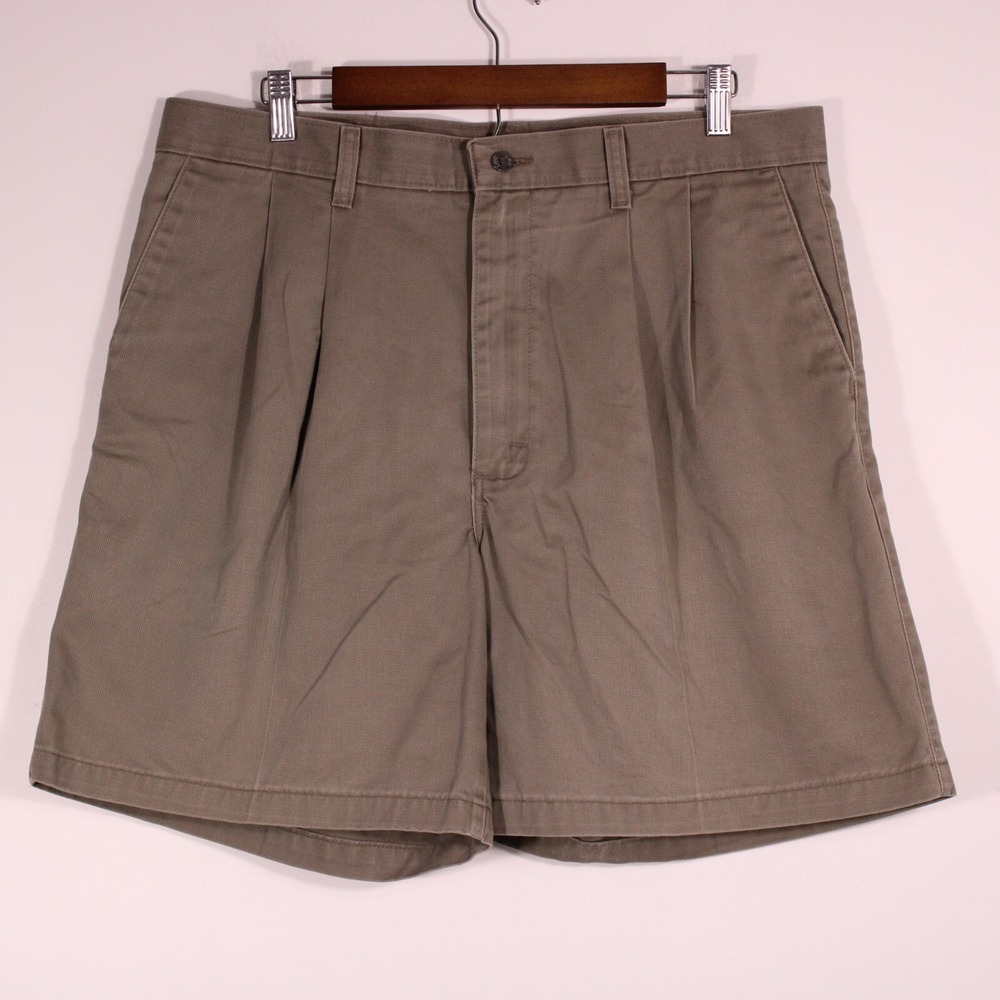 Vintage Lee Shorts Mens 36 Gray‎ Pleated Dress Chino Khaki Cotton Fit36x7 Y2K